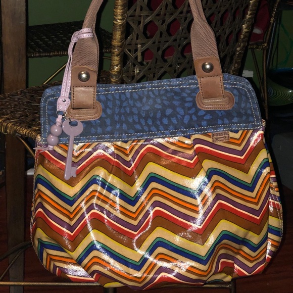 Fossil Key-Per Multi-Color Chevron Tote Bag#ZB5012 - Picture 9 of 16